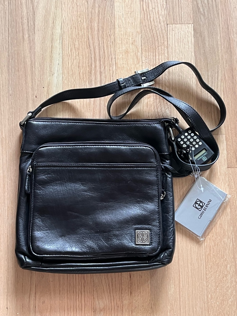 Giani Bernini Black Leather Messenger / Crossbody Bag